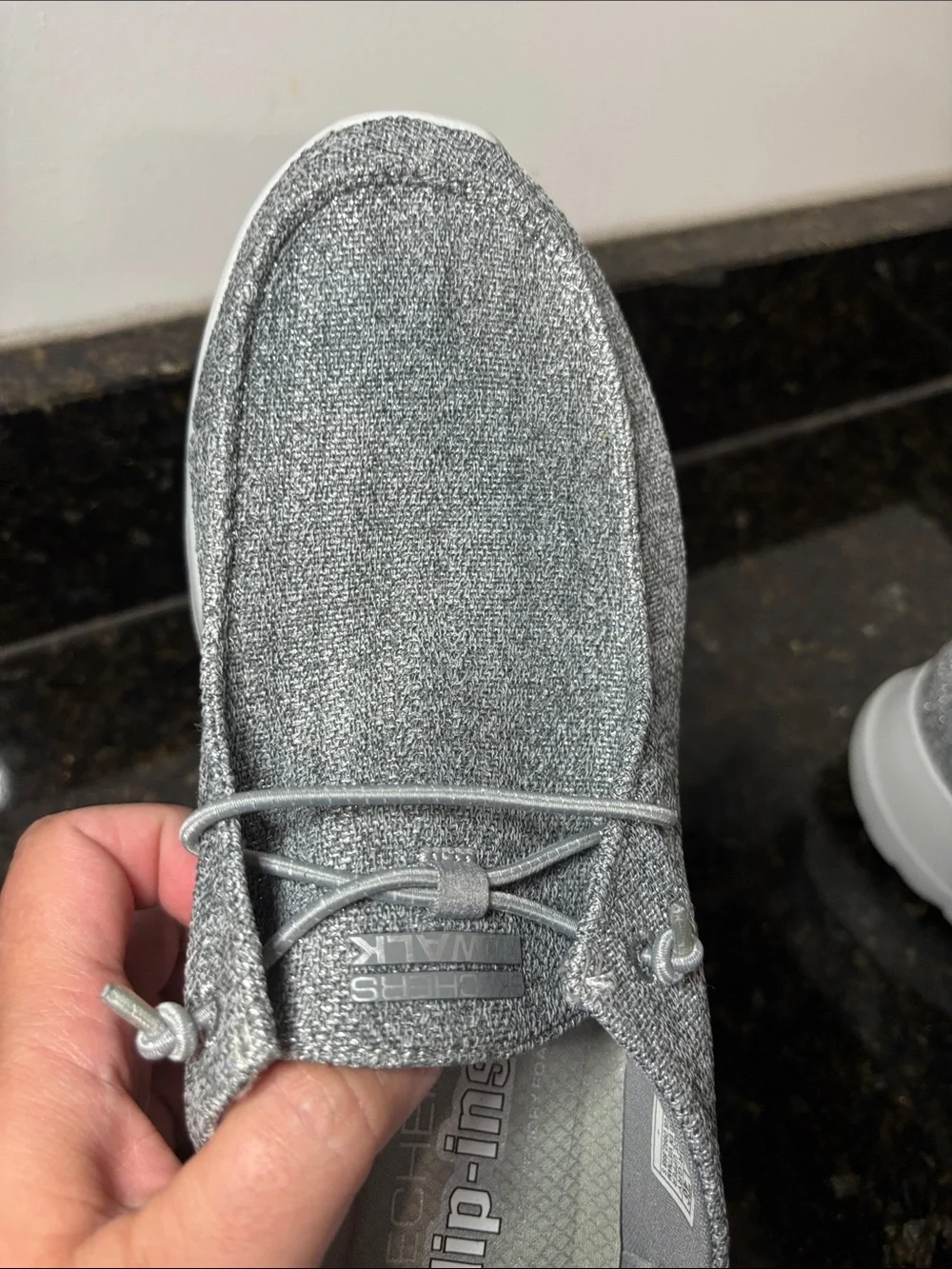 SKECHERS GOWALK Slip Ins Women’s Sparkly Gray Casual Sneakers